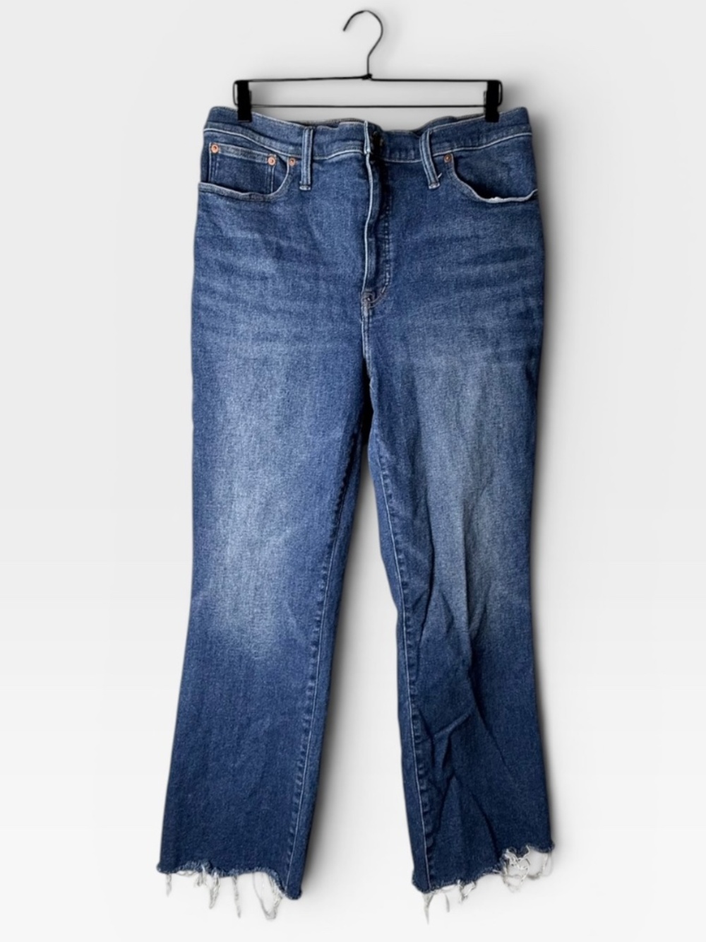 Madewell Cali Demi Boot Denim Size 32T Blue Jeans Cropped Fringe (S) - Picture 6 of 12